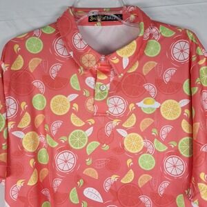 Breakfast Ball Golf Polo Men's Size XL Shirt Lemon Limes Short Sleeve Stretch
